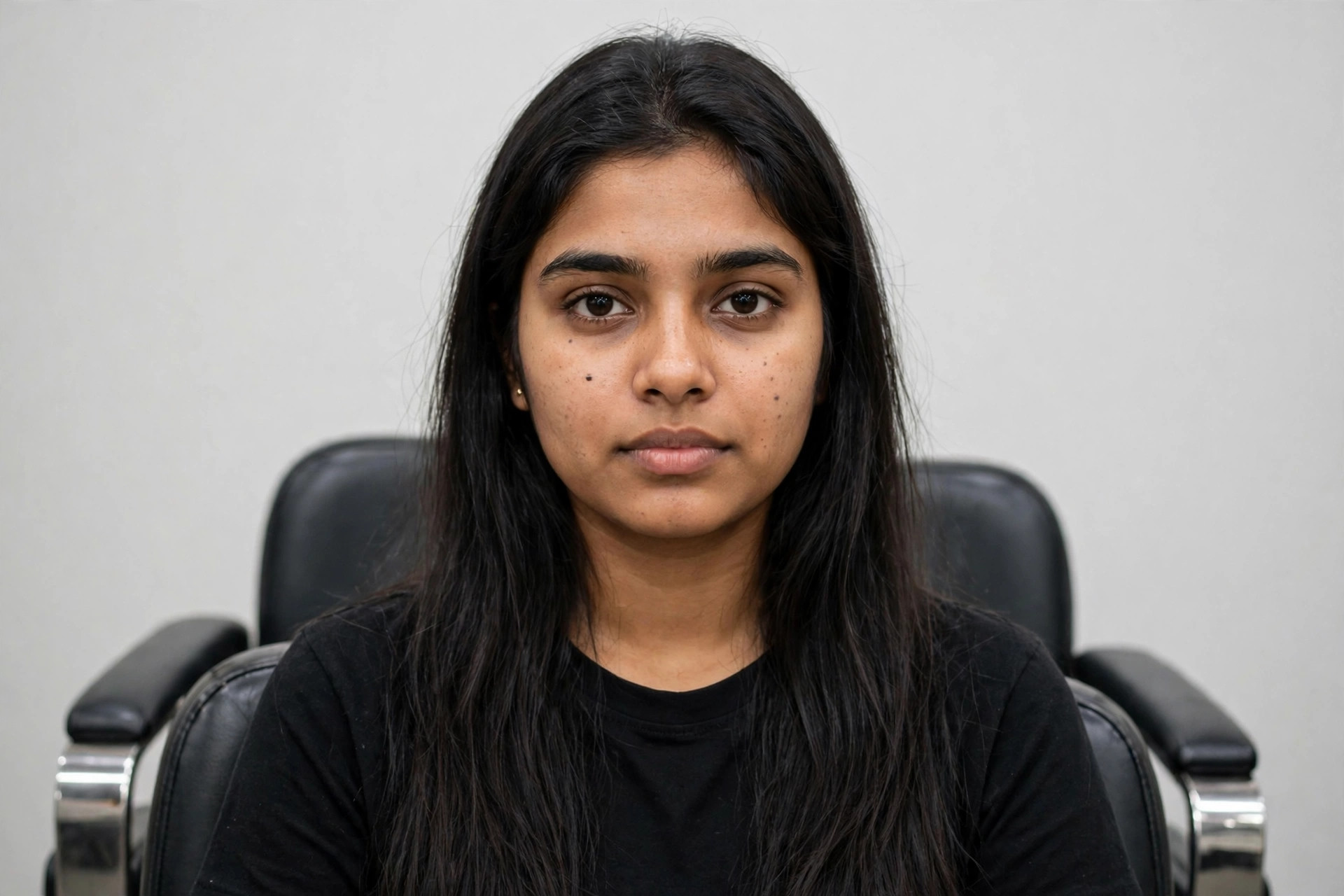 Woman with flat lifeless hair before styling
